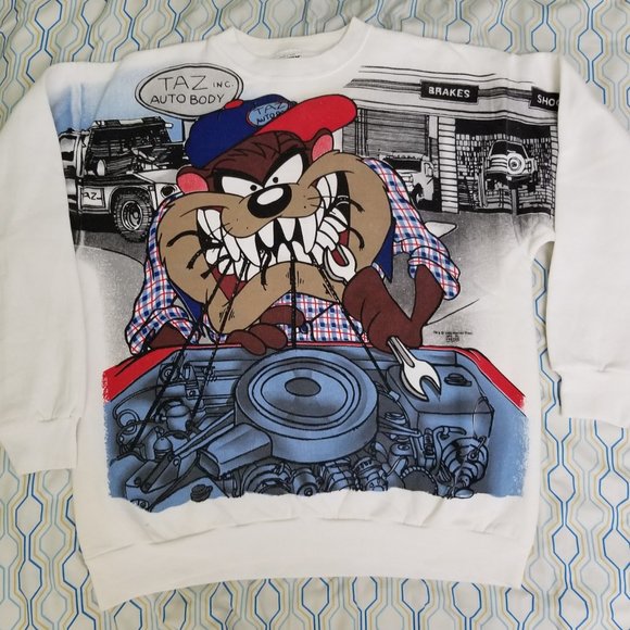 Vintage Looney Tunes Taz All Over Print Mechanic